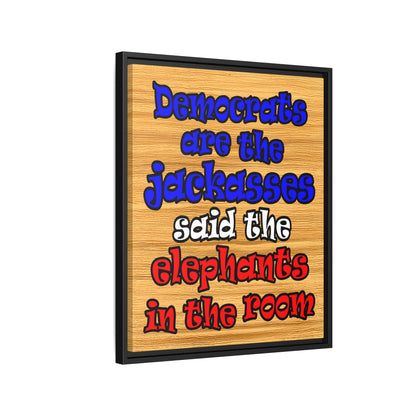 donkeys and elephants - framed canvas art (butterscotch wood finish)