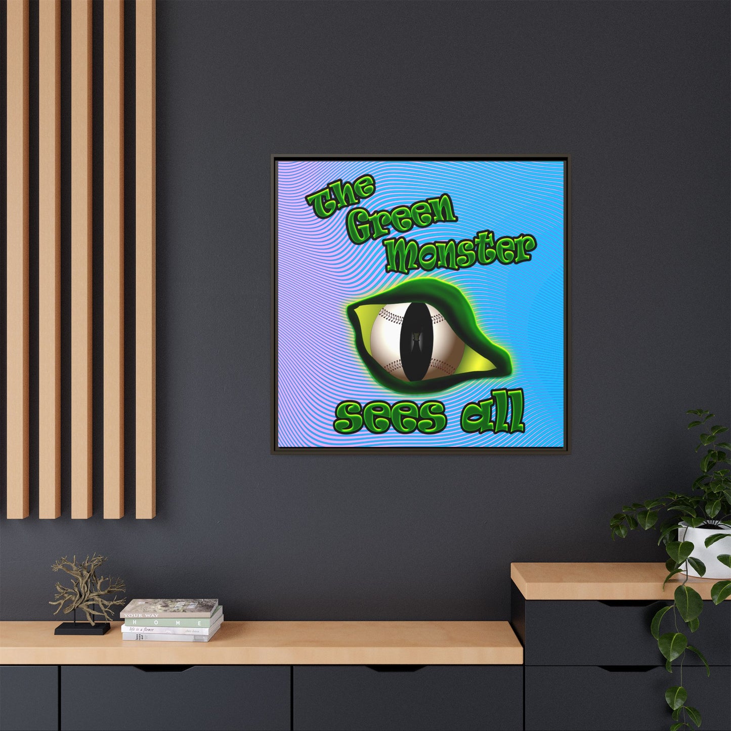 green monster - framed canvas art (light blue-purple wave)