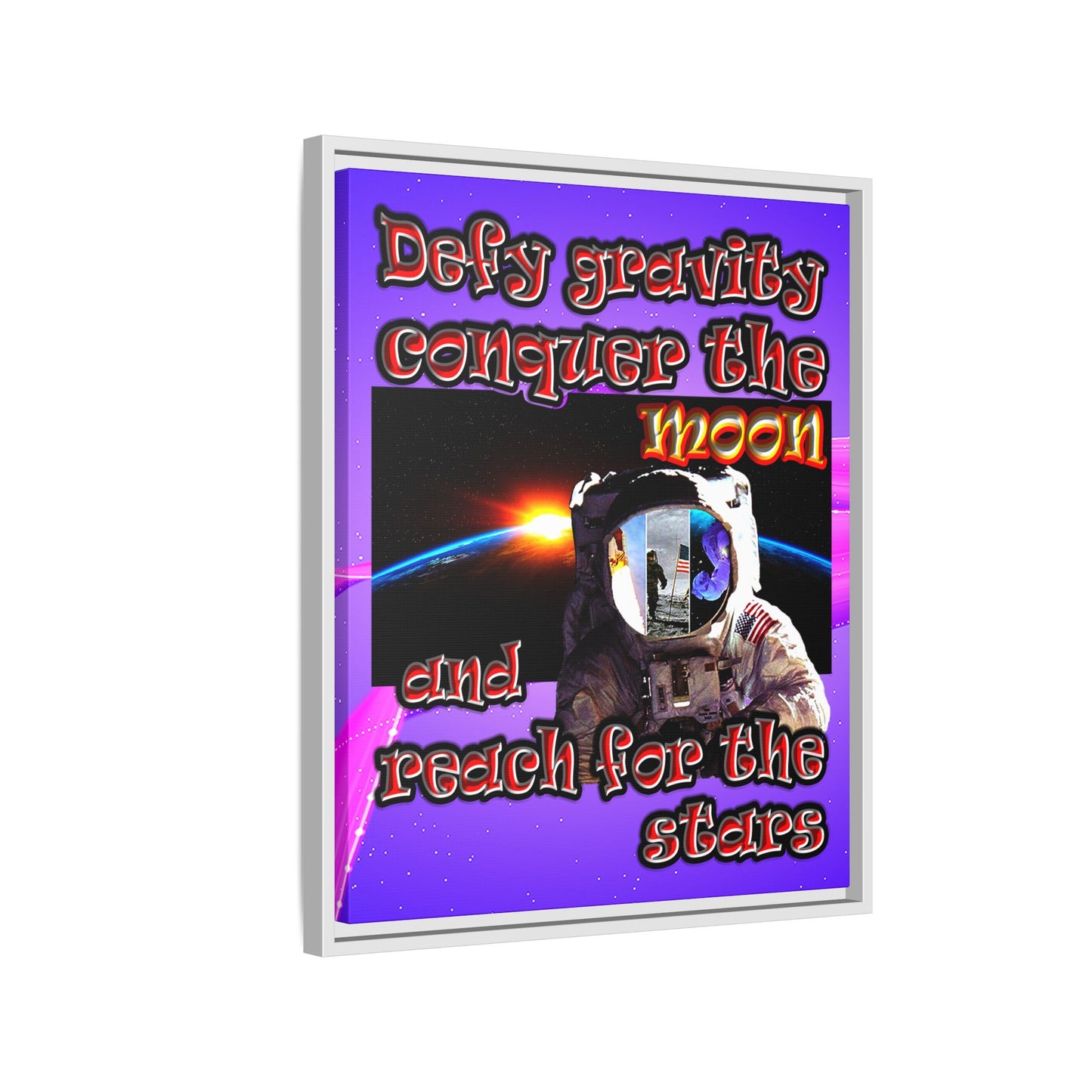 defy conquer reach - framed canvas art (purple-pink wave)