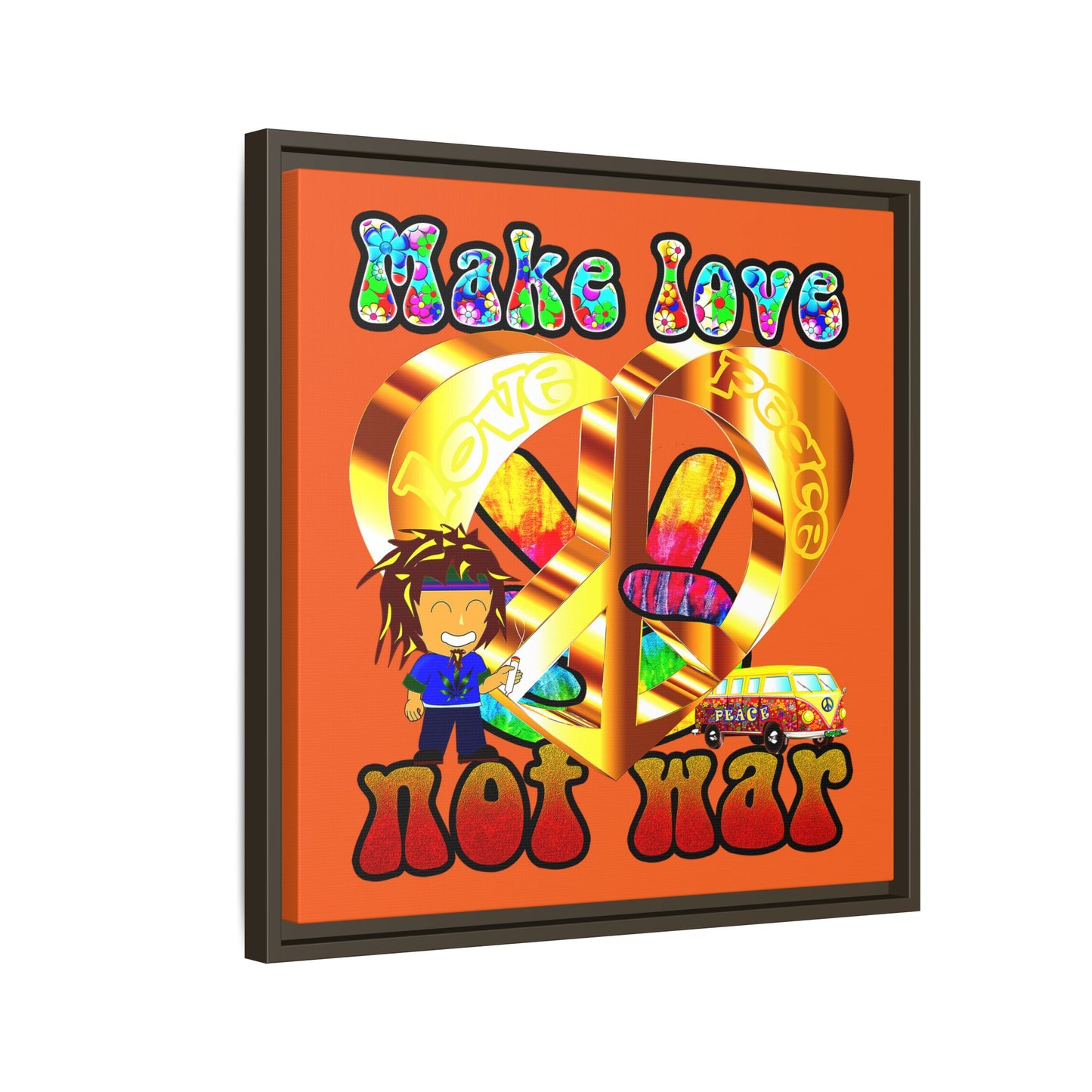 love peace - framed canvas art (orange)