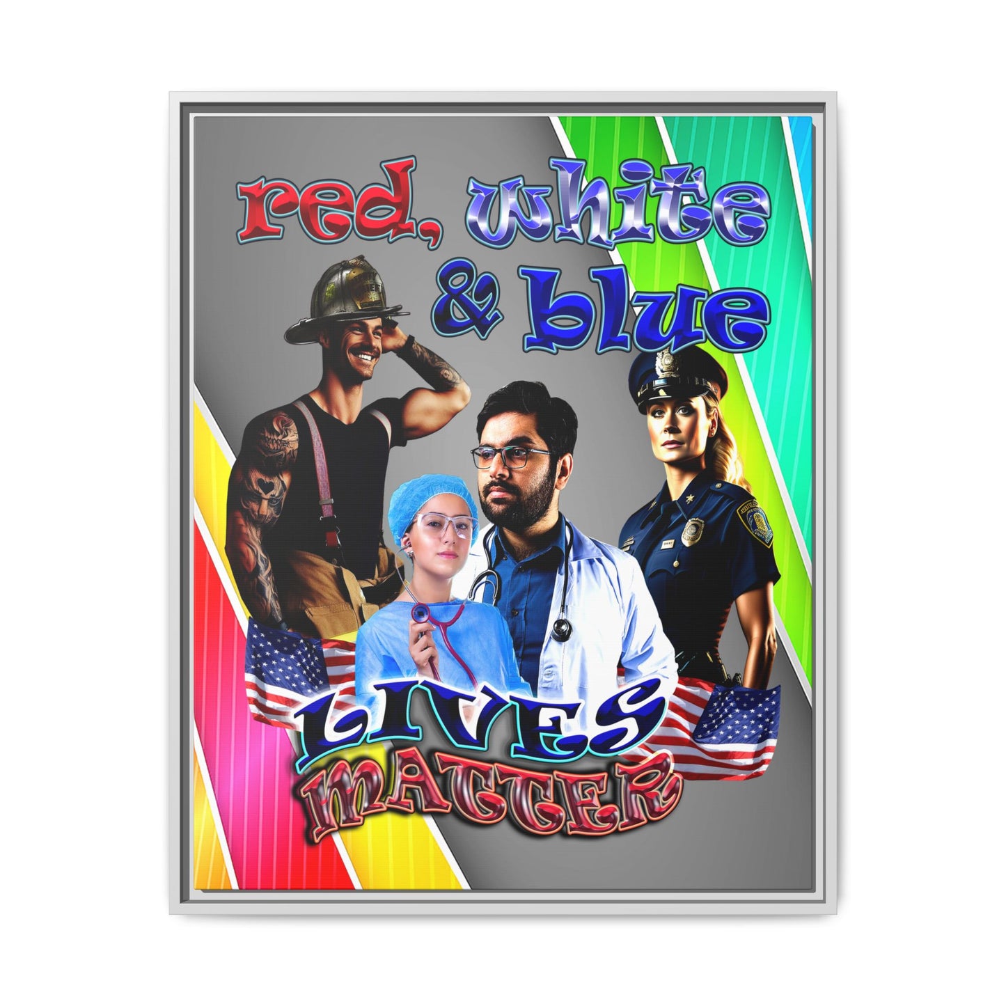 rw&b lives matter - framed canvas art (rainbow split)