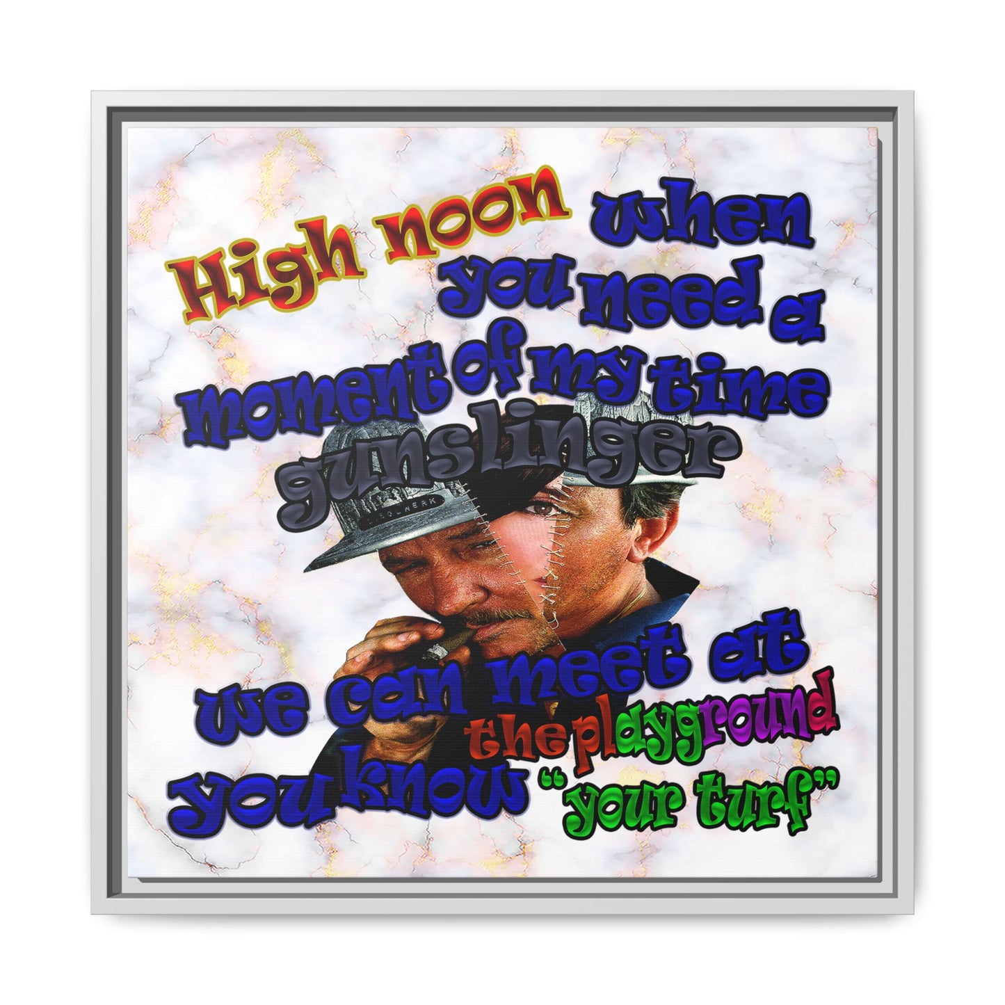 high noon - framed canvas art (white marble)