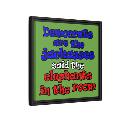 donkeys and elephants - framed canvas art (green)