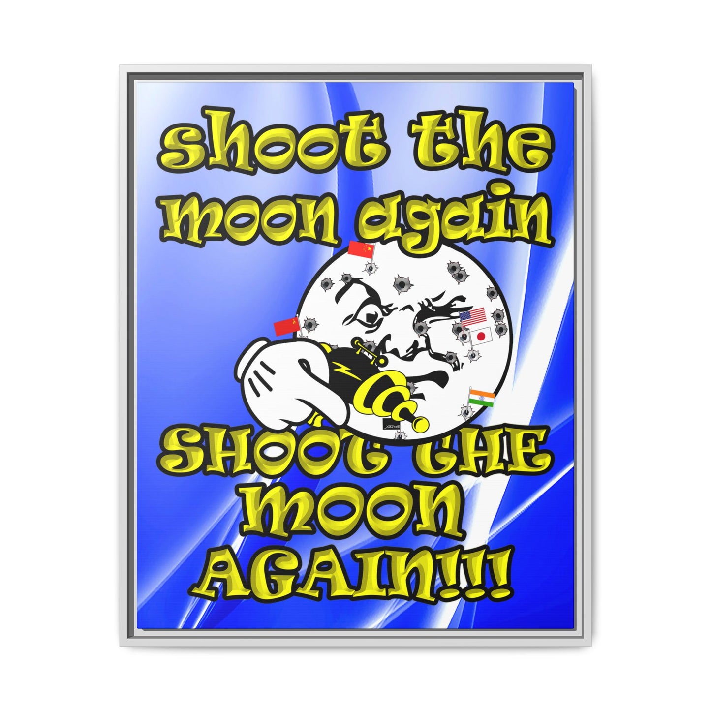 shoot the moon again - framed canvas art (blue-white wave)
