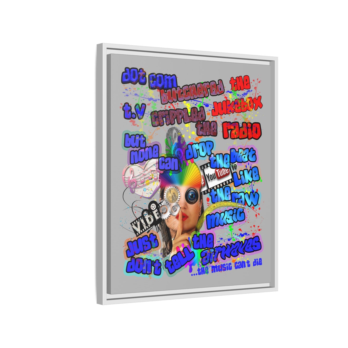 drop the beat - framed canvas art (light grey)