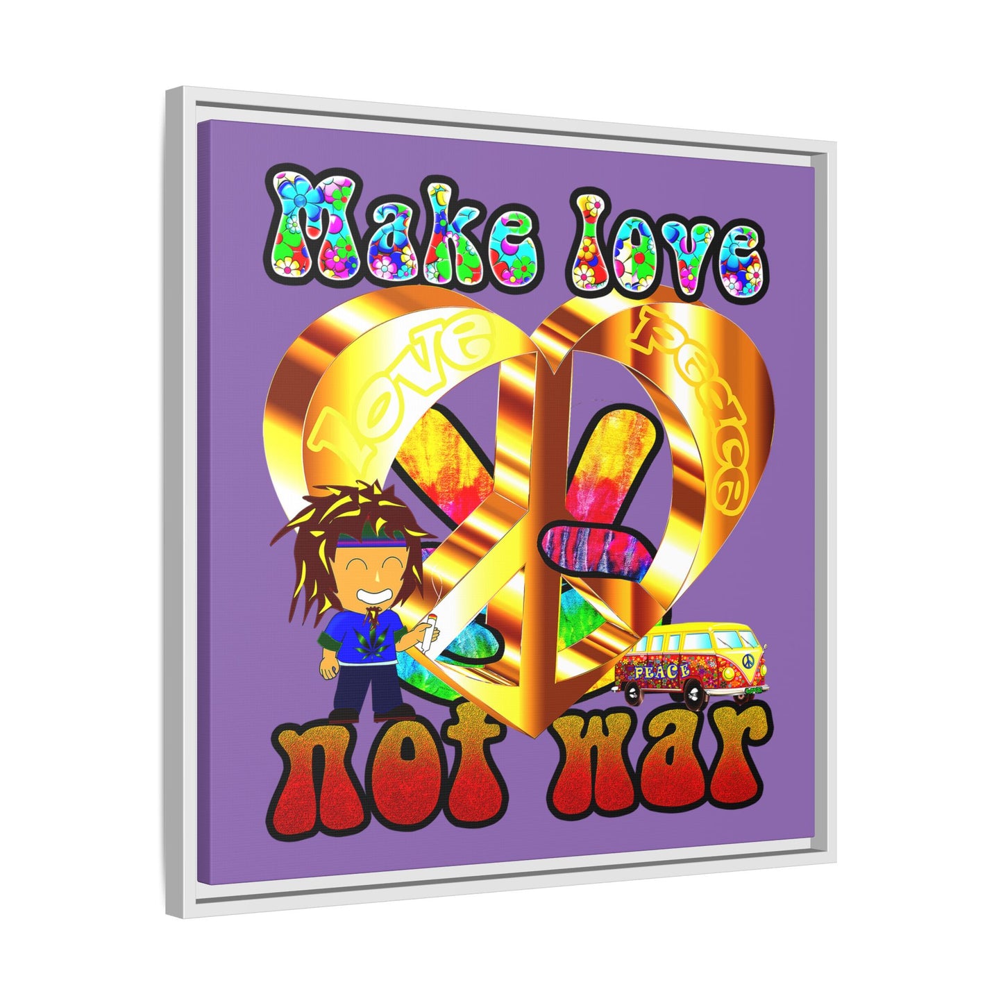 love peace - framed canvas art (light purple)