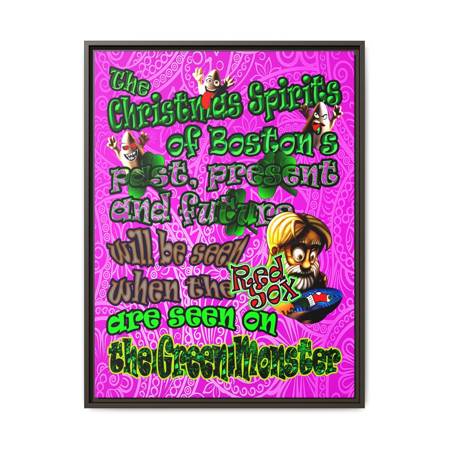 christmas spirits of boston - framed canvas art (pink swirl)