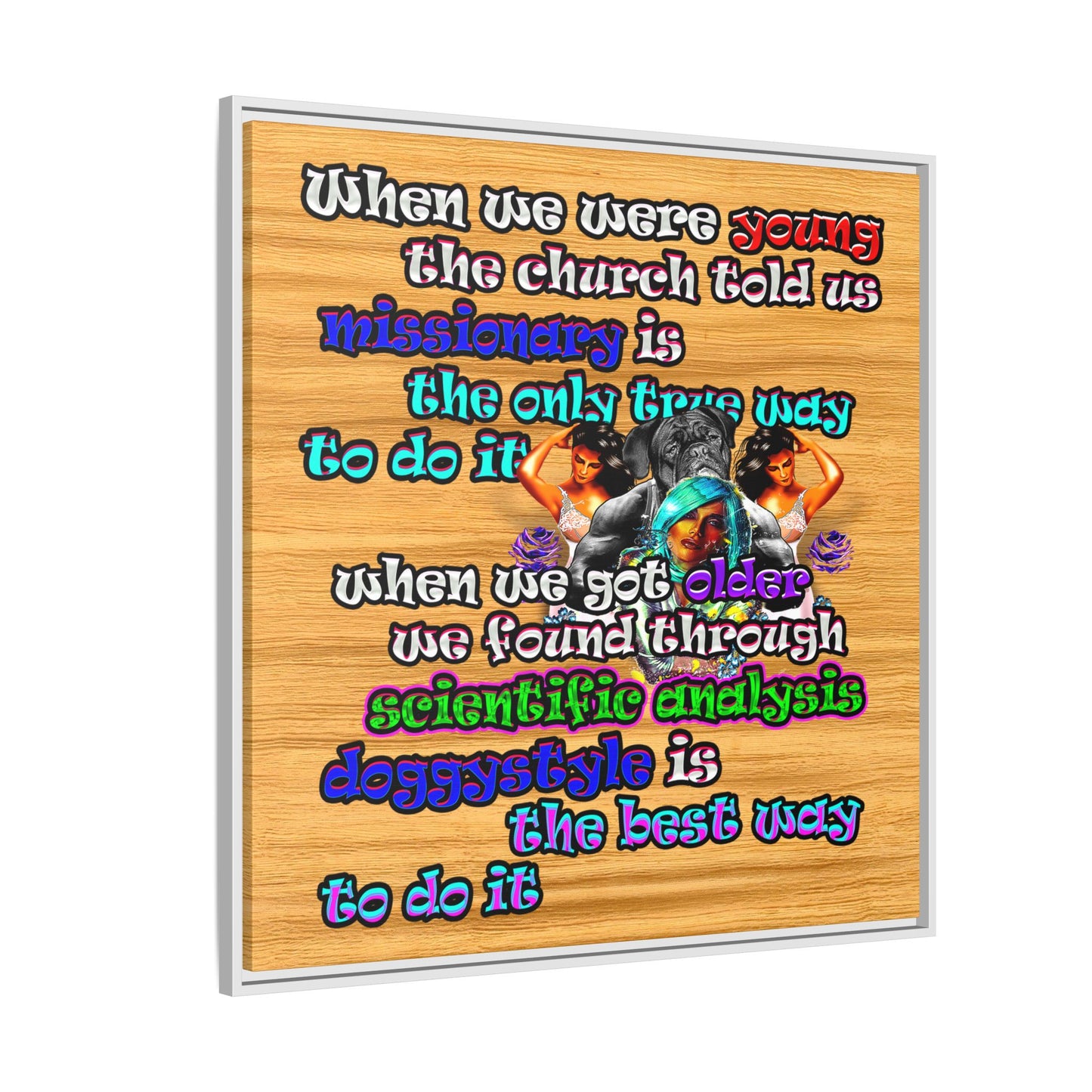doggystyle - framed canvas art (butterscotch wood finish)