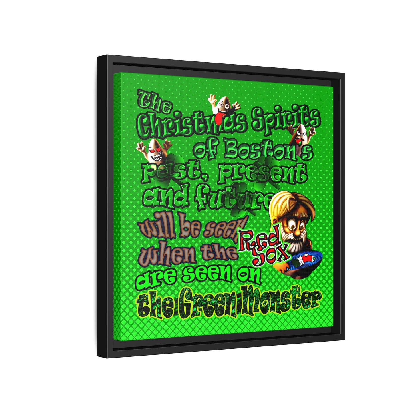 christmas spirits of boston - framed canvas art (logo green)