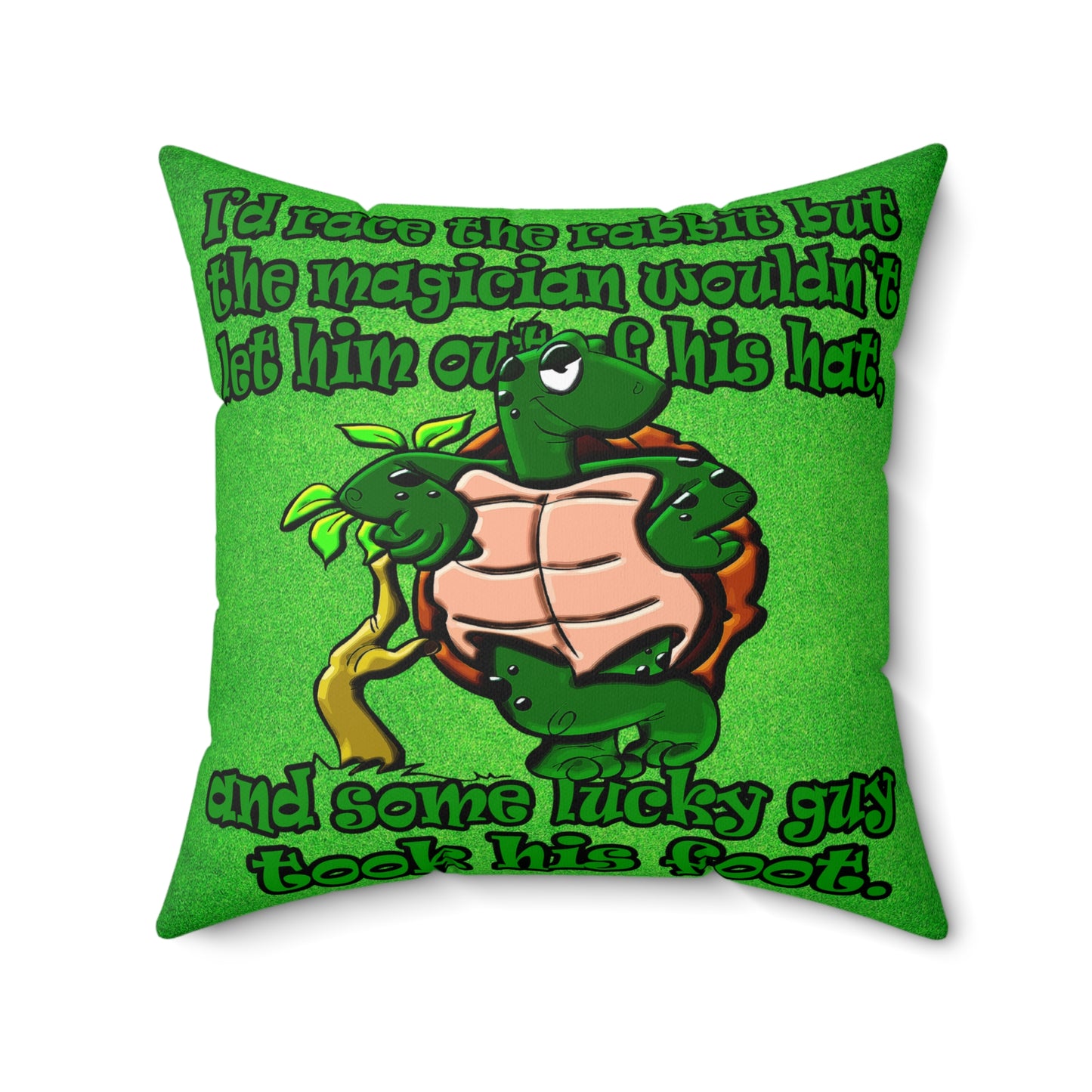 turtle race - Spun Polyester Square Pillow - (green turf)