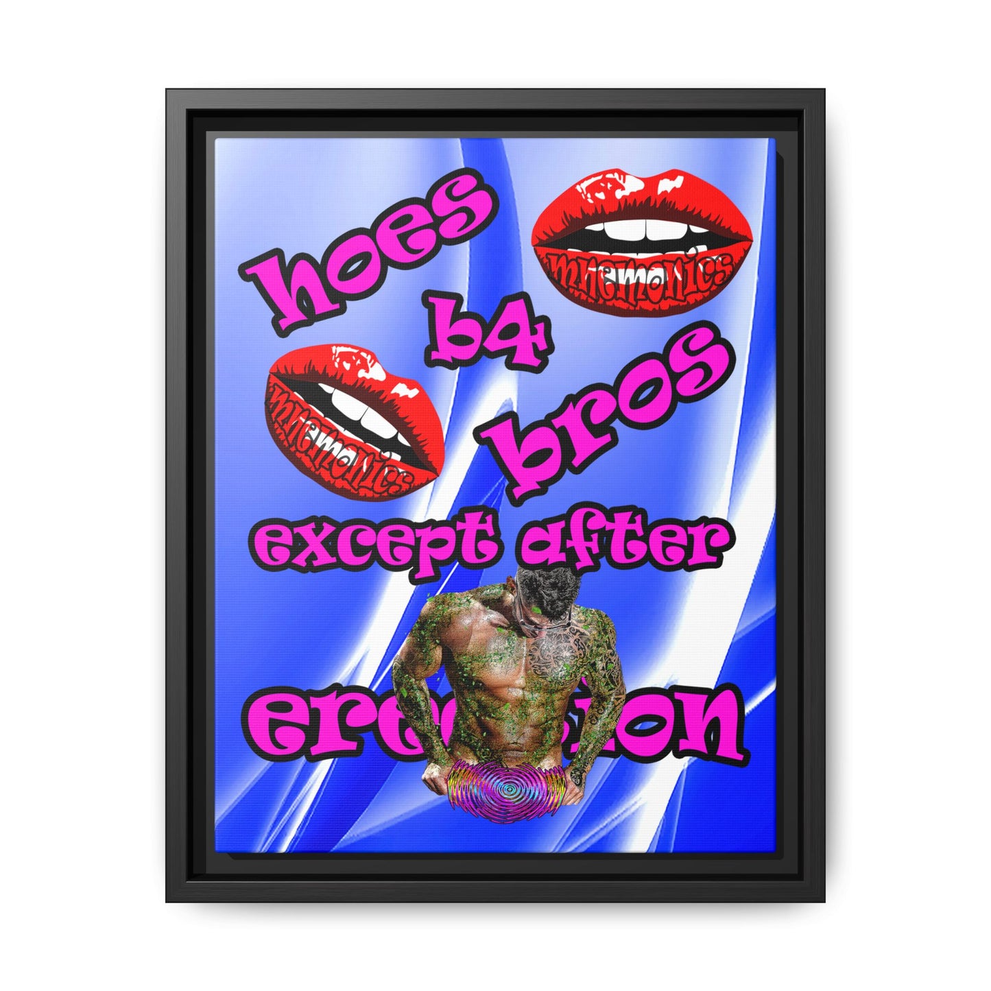 hoes b4 bros - framed canvas art (blue-white wave)