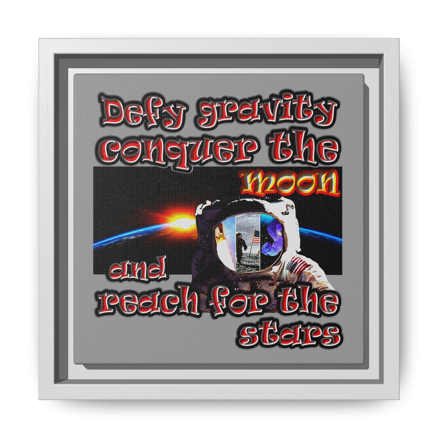 defy conquer reach - framed canvas art (grey)