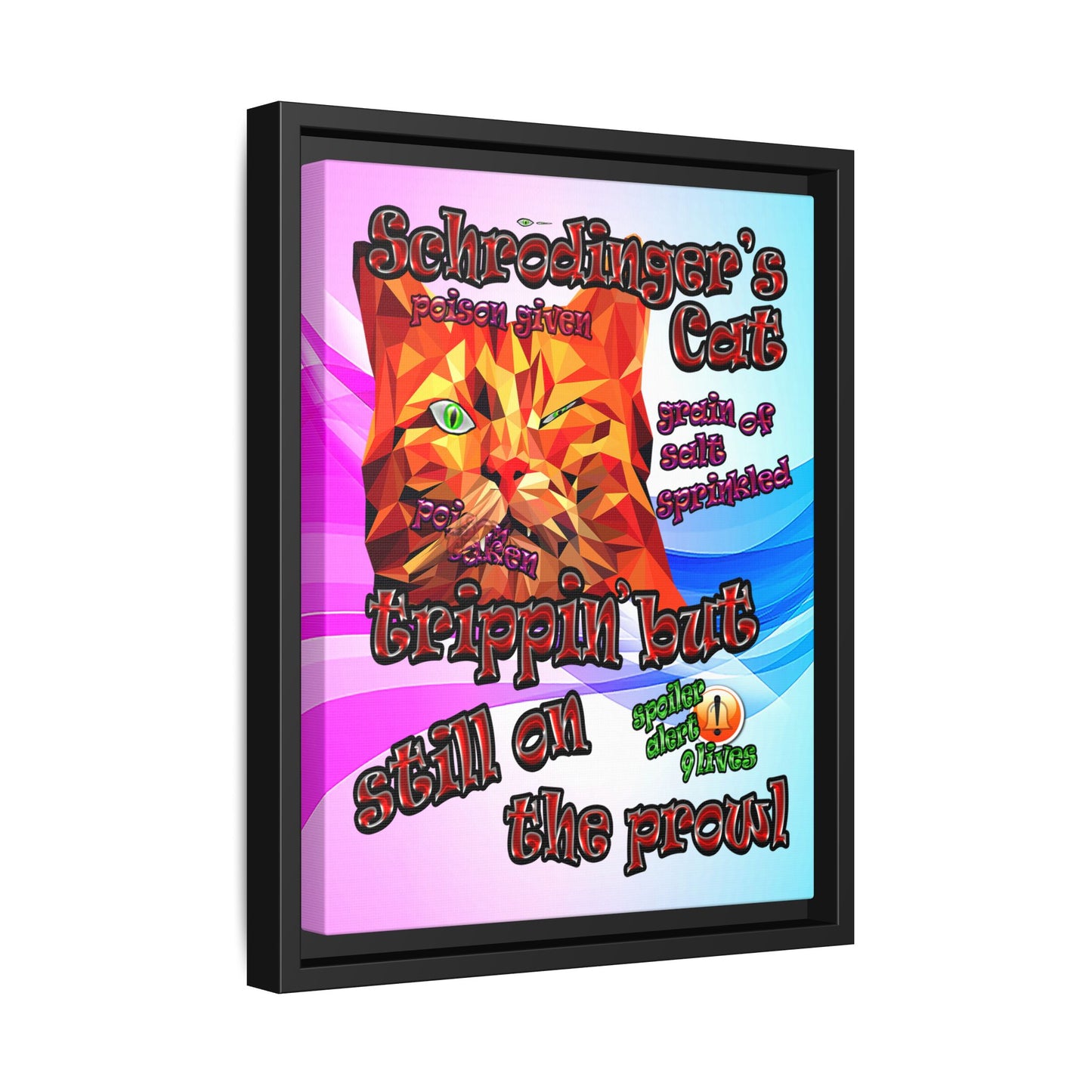 schrodinger's cat - framed canvas art (light blue-pink wave)