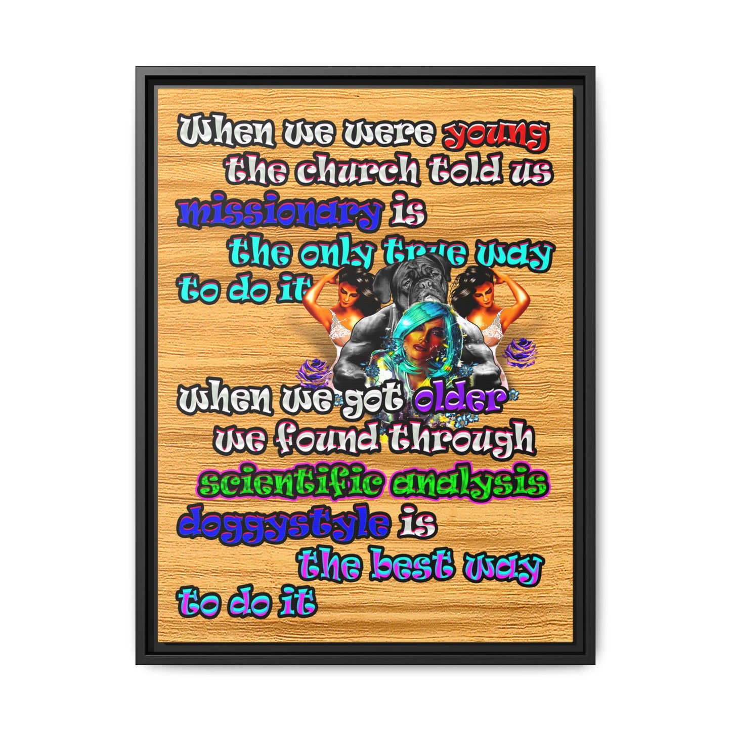doggystyle - framed canvas art (butterscotch wood finish)