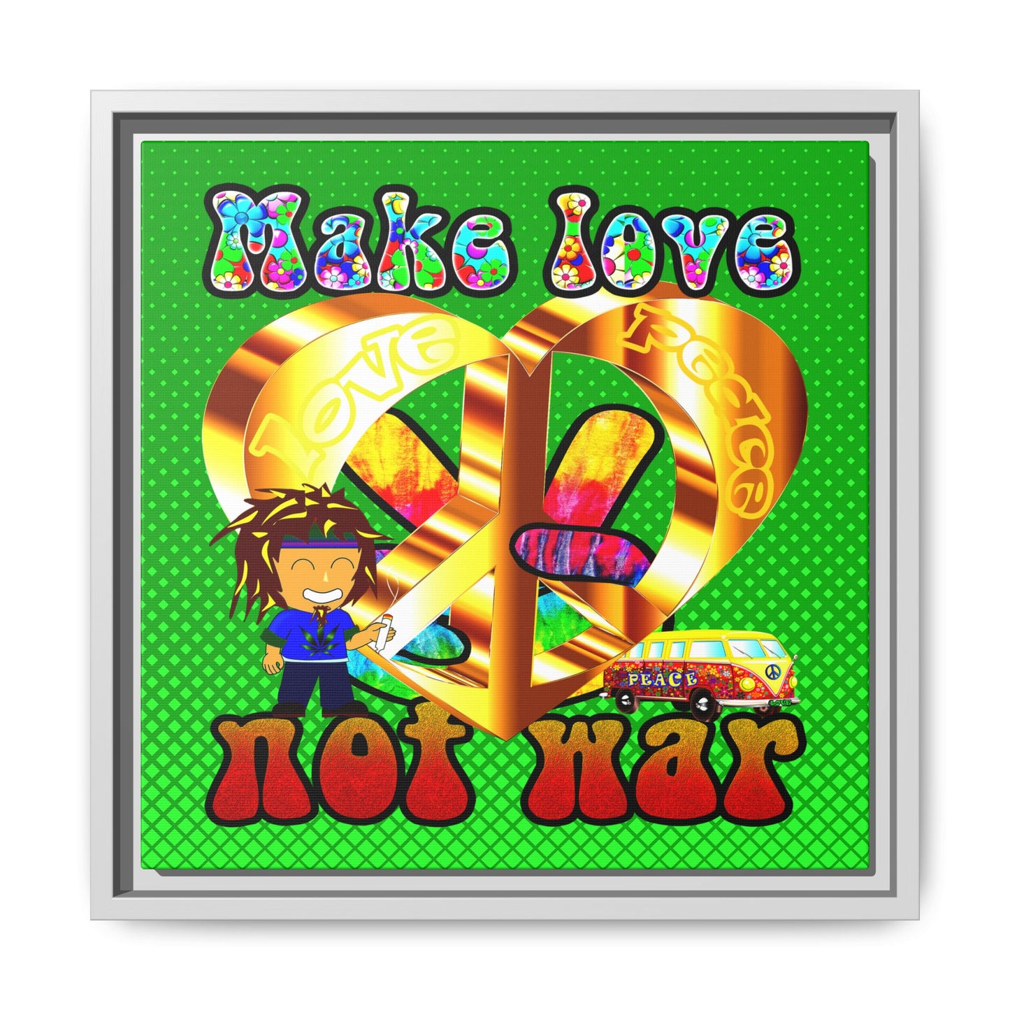 love peace - framed canvas art (logo green)
