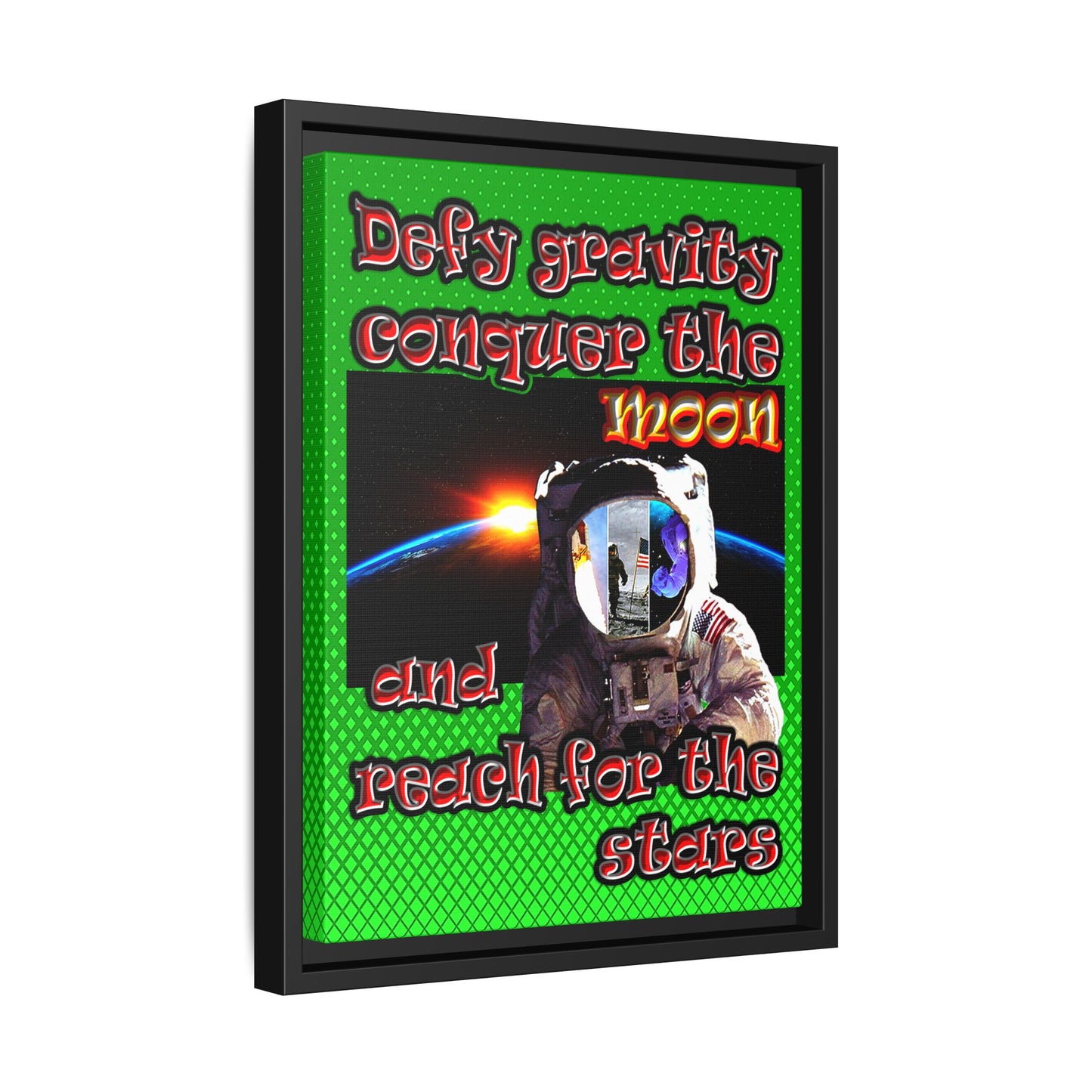 defy conquer reach - framed canvas art (logo green)