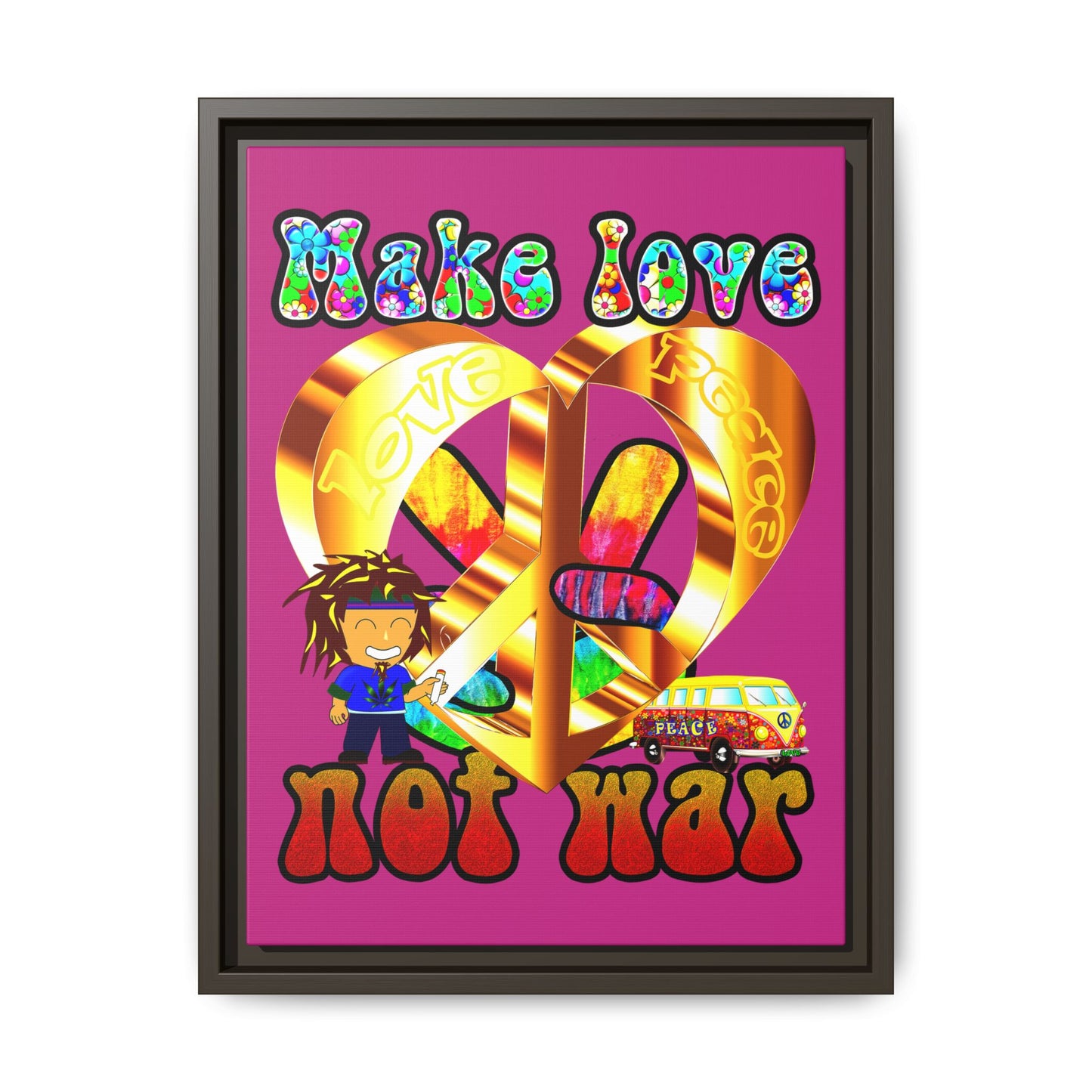 love peace - framed canvas art (pink)