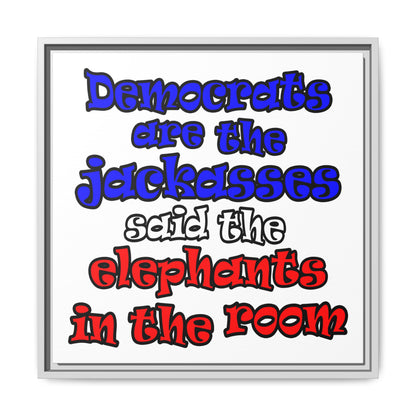 donkeys and elephants - framed canvas art (white)