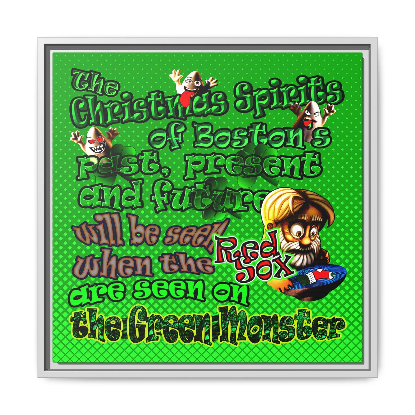 christmas spirits of boston - framed canvas art (logo green)