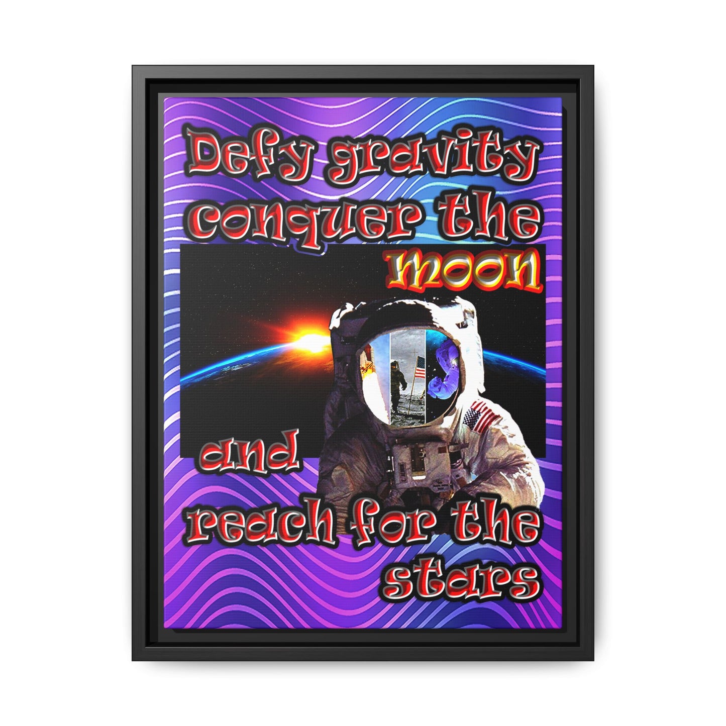 defy conquer reach - framed canvas art (purple wave)