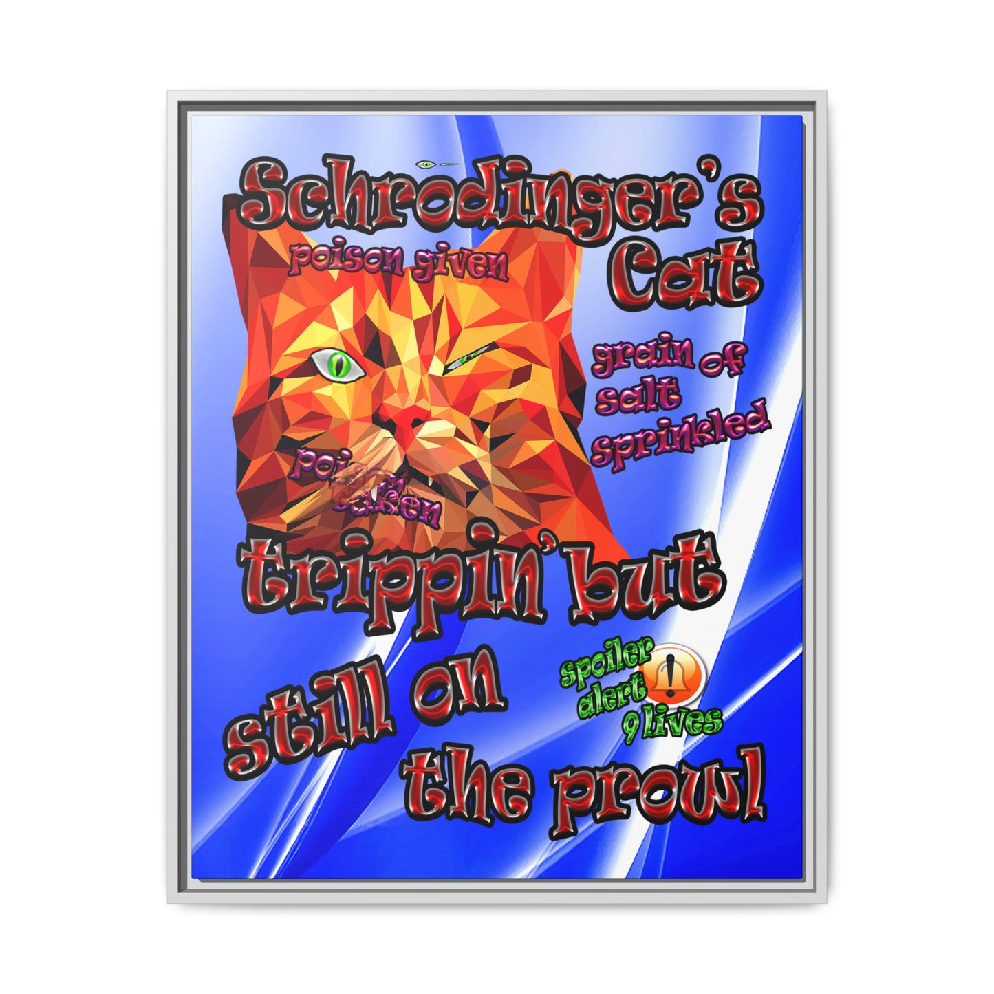 schrodinger's cat - framed canvas art (blue-white wave)