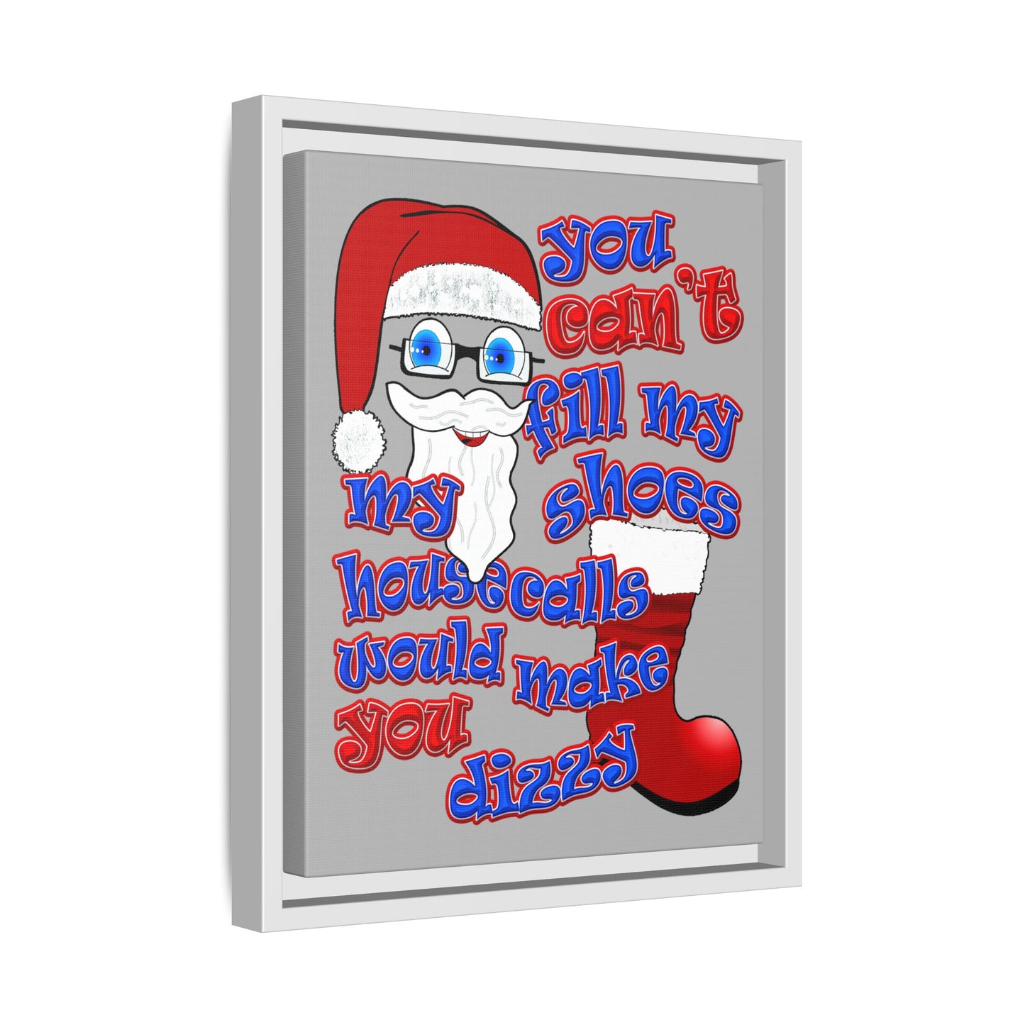 santa's shoes - framed canvas art (light grey)