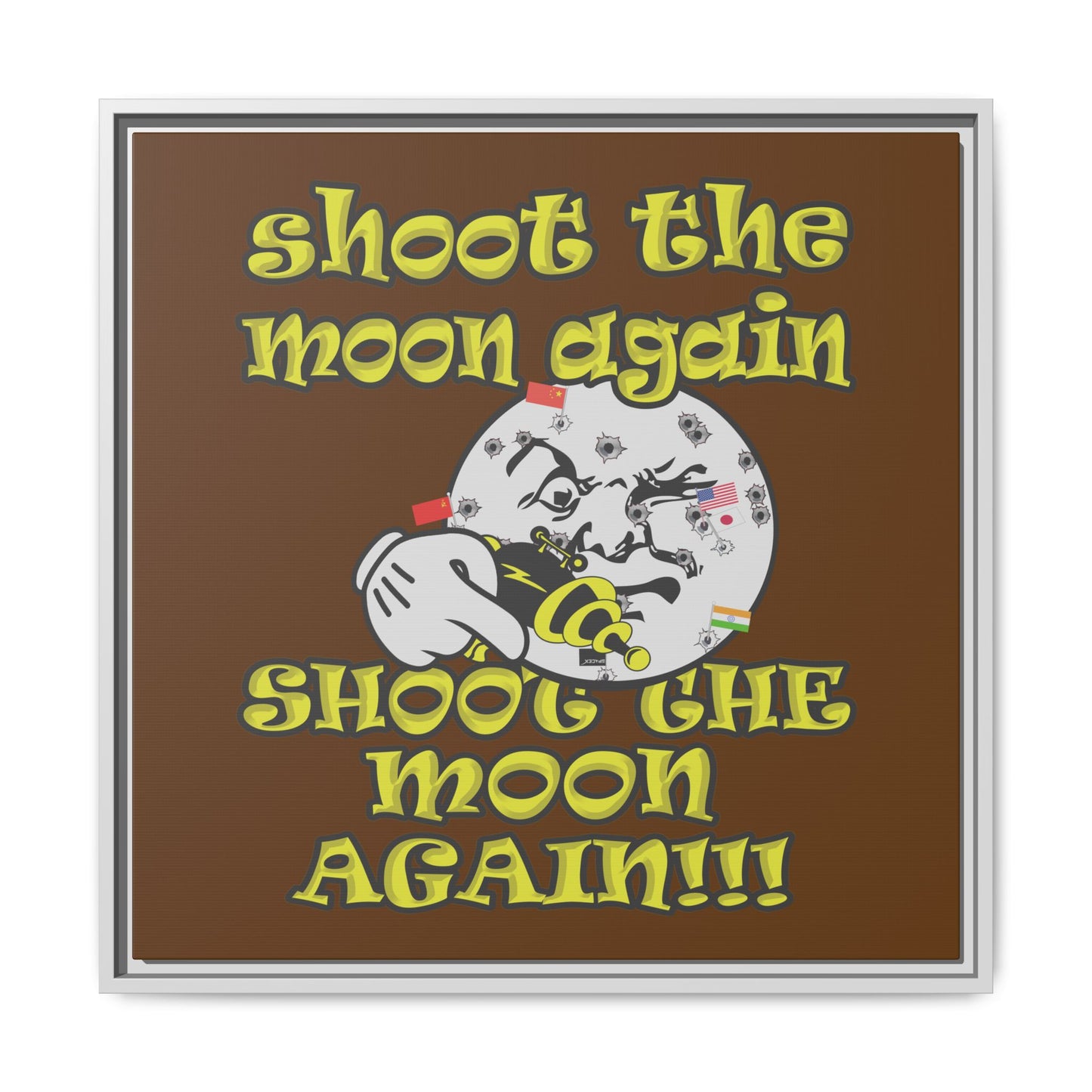 shoot the moon again - framed canvas art (brown)