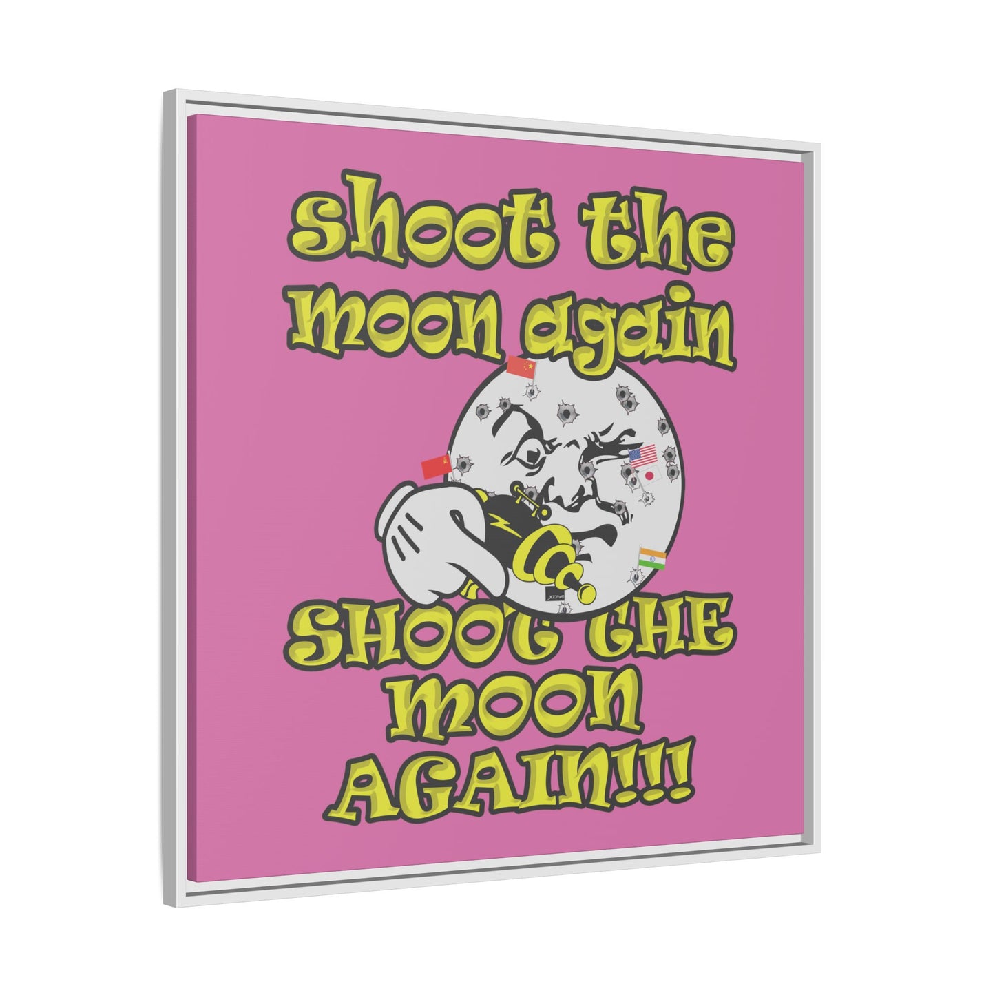 shoot the moon again - framed canvas art (light pink)