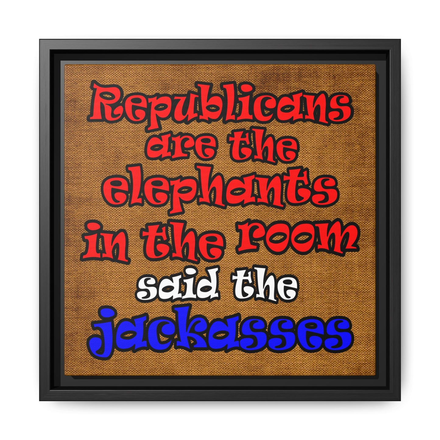 donkeys and elephants - framed canvas art (brown papyrus)