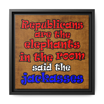 donkeys and elephants - framed canvas art (brown papyrus)