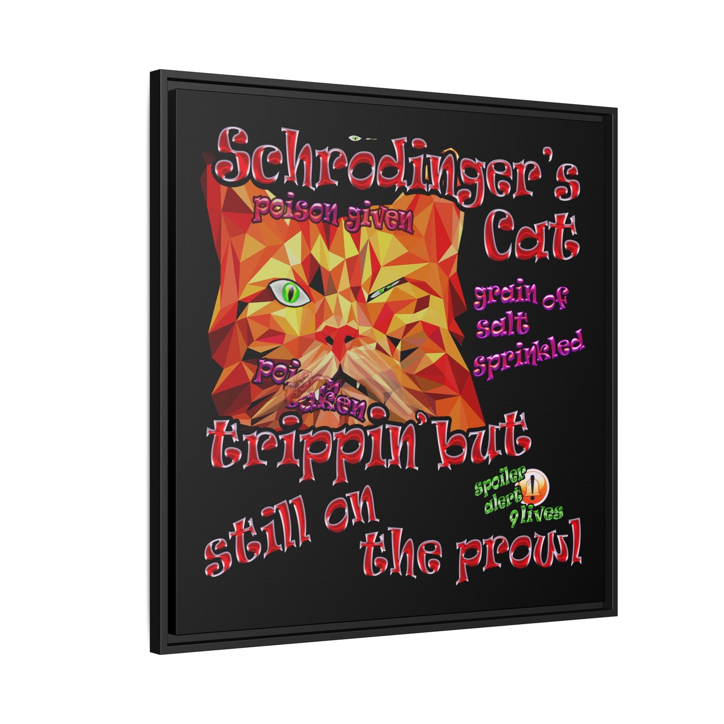 schrodinger's cat - framed canvas art (black)