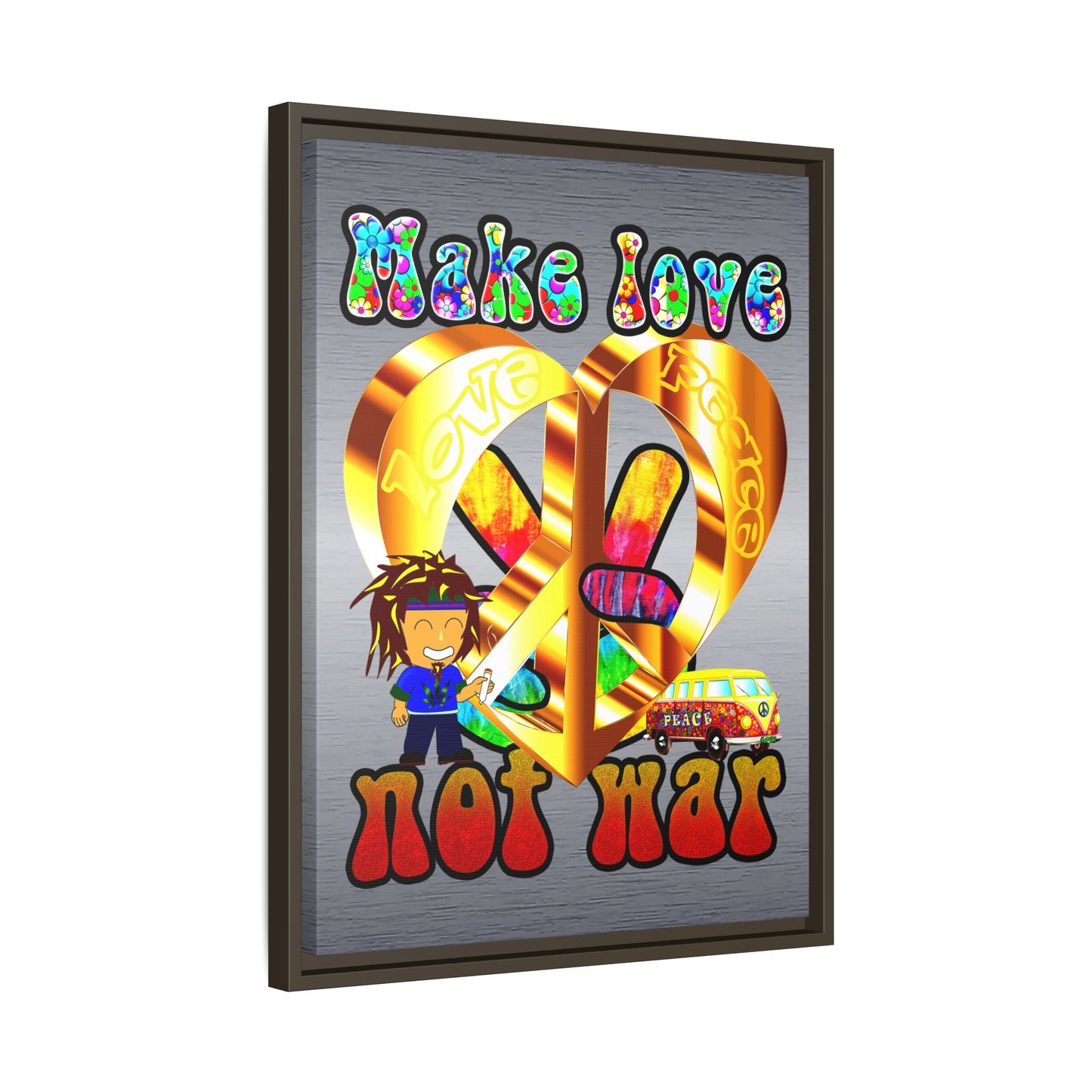 love peace - framed canvas art (brushed nickel)