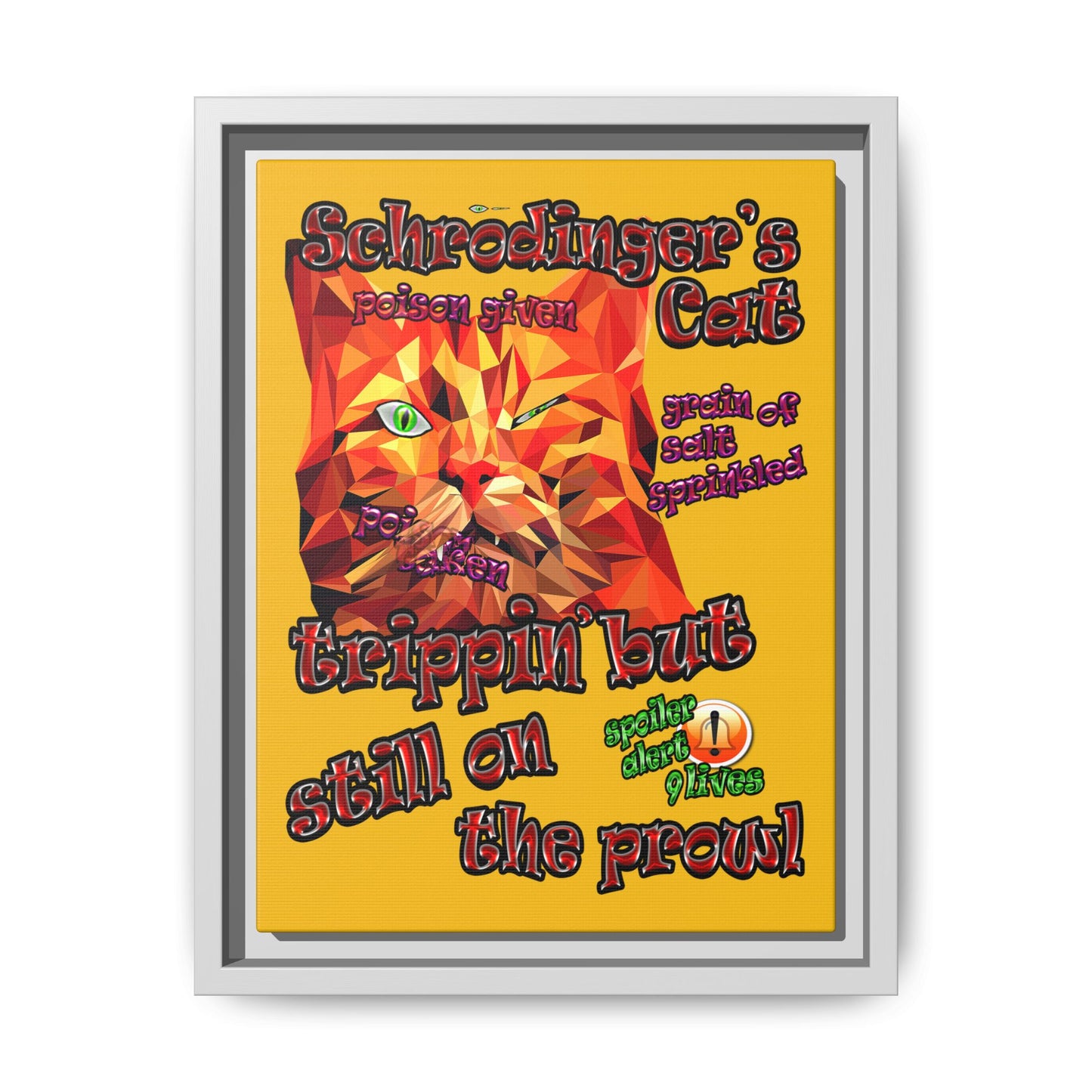 schrodinger's cat - framed canvas art (yellow)