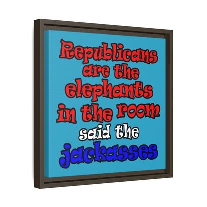 donkeys and elephants - framed canvas art (turquoise)