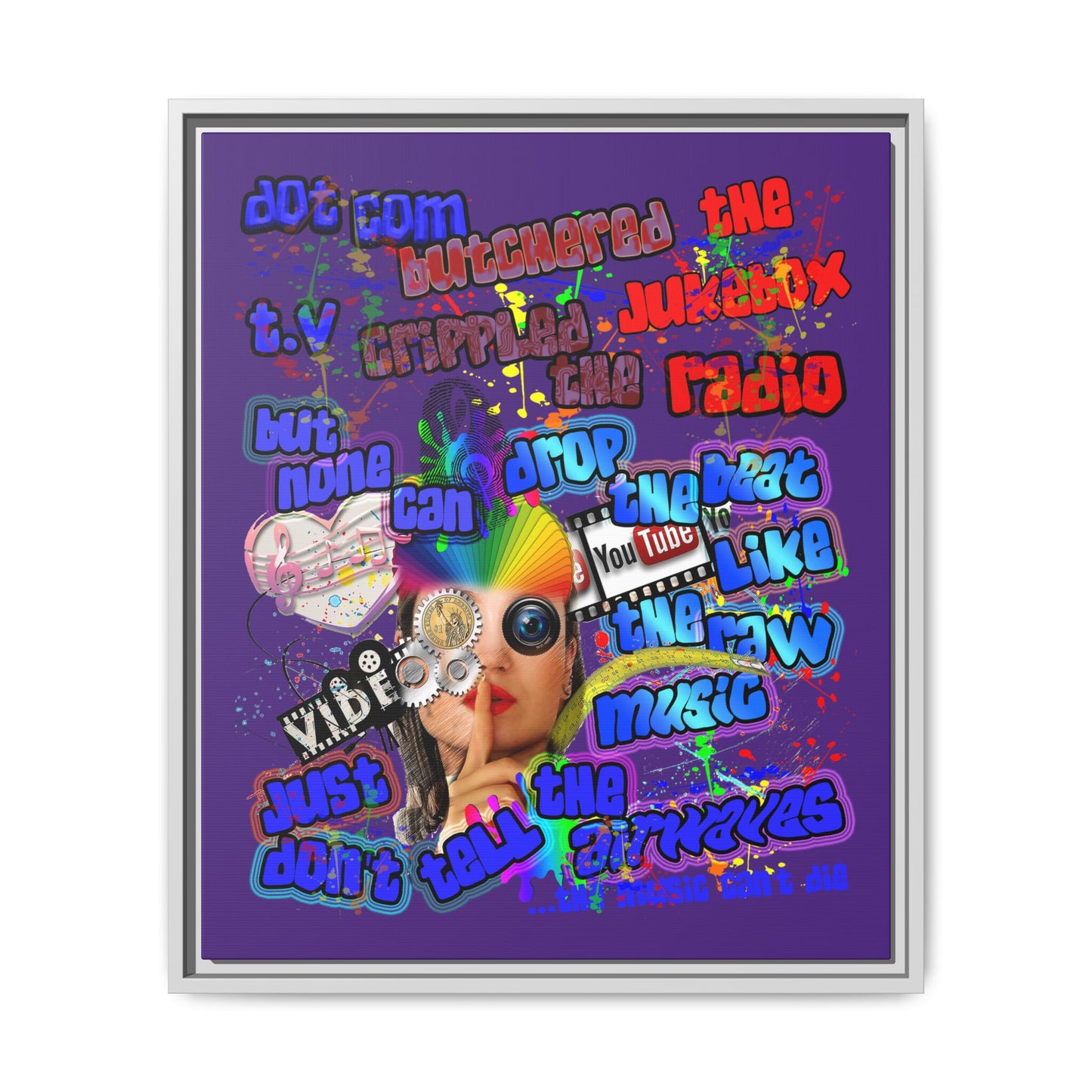 drop the beat - framed canvas art (purple)