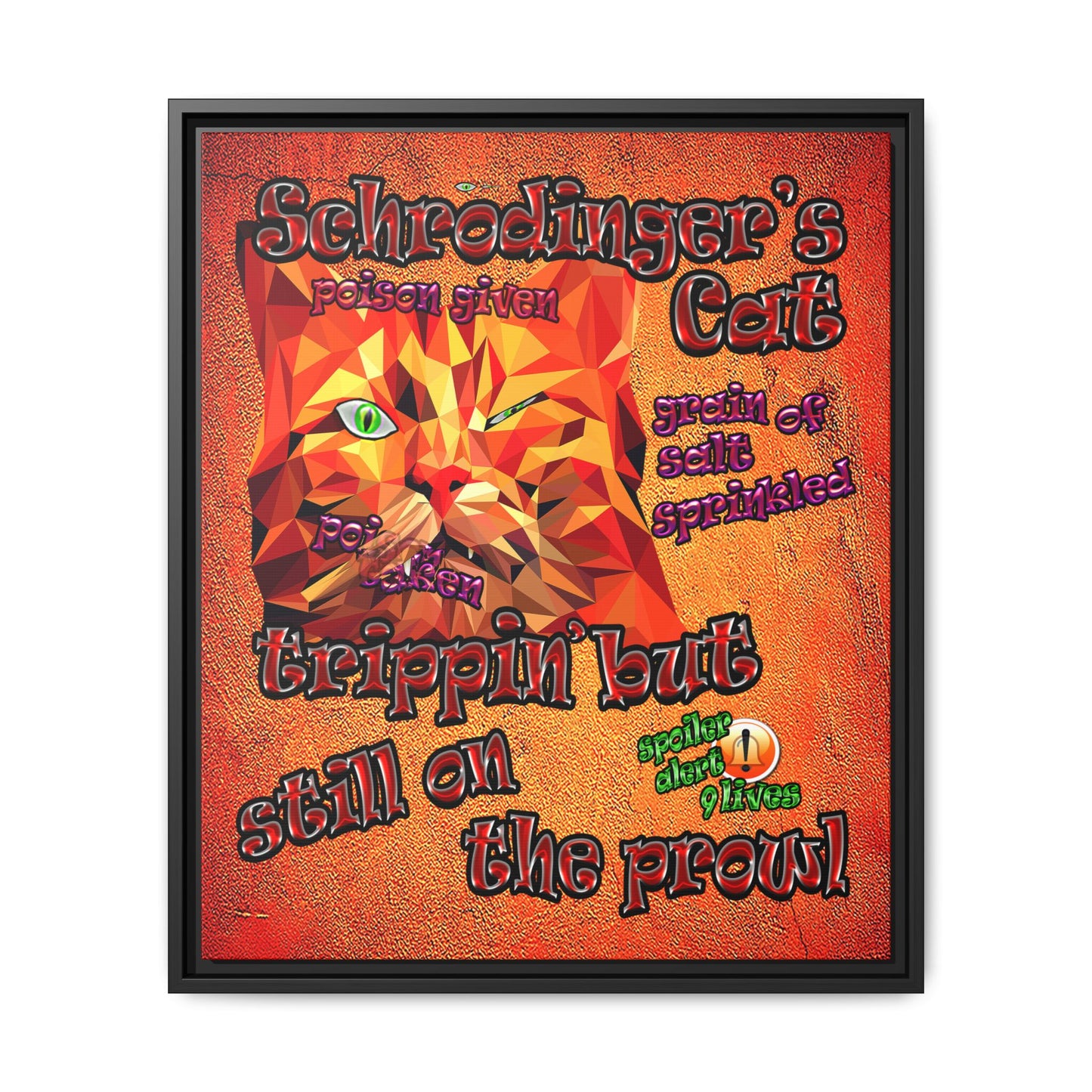 schrodinger's cat - framed canvas art (burnt orange)