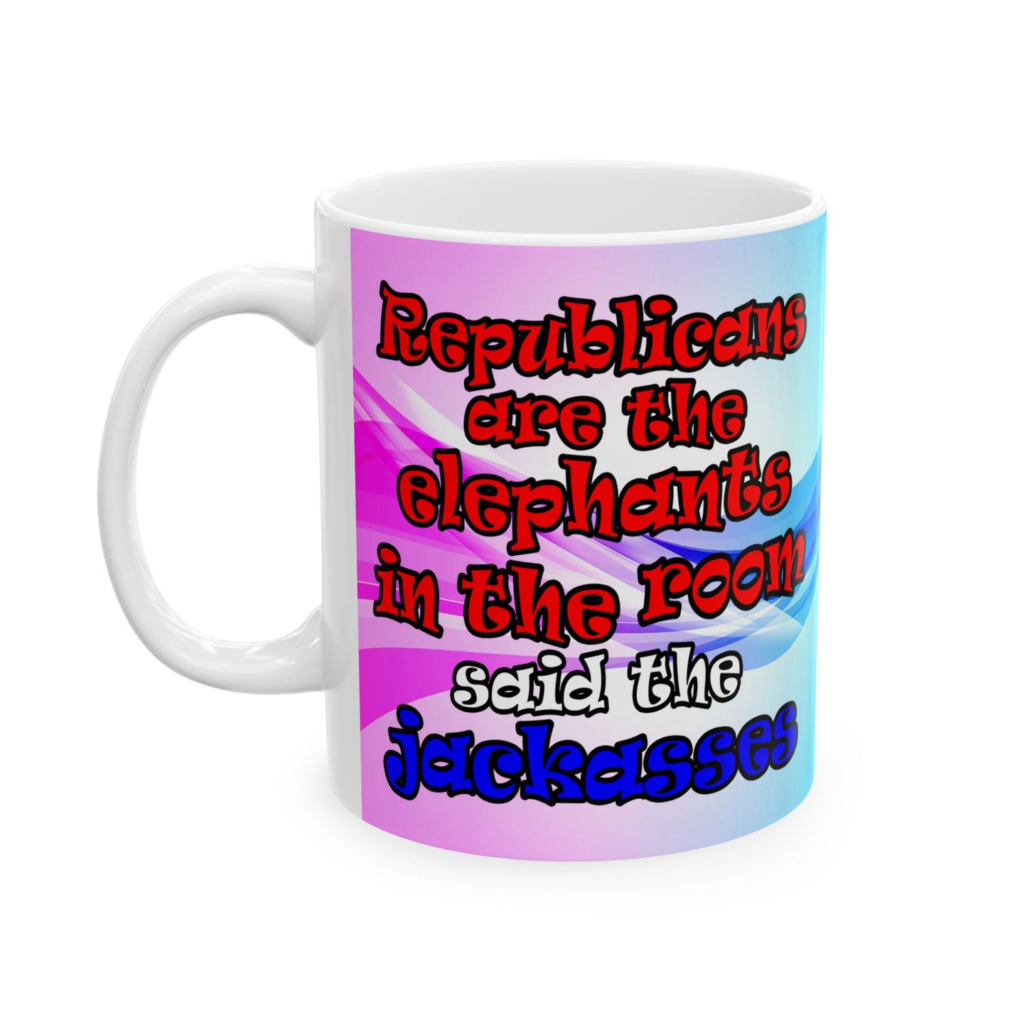 donkeys and elephants - White Mug (light blue-pink wave)