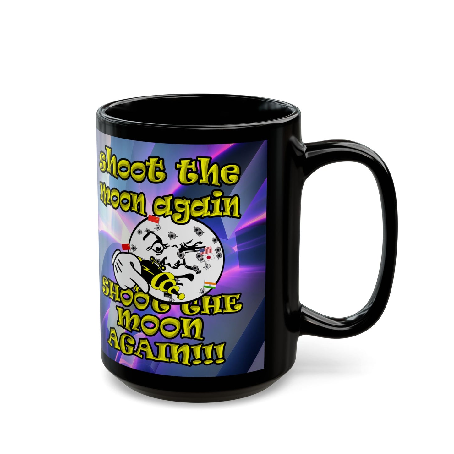 shoot the moon again - Black Mug (grey-pink wave)