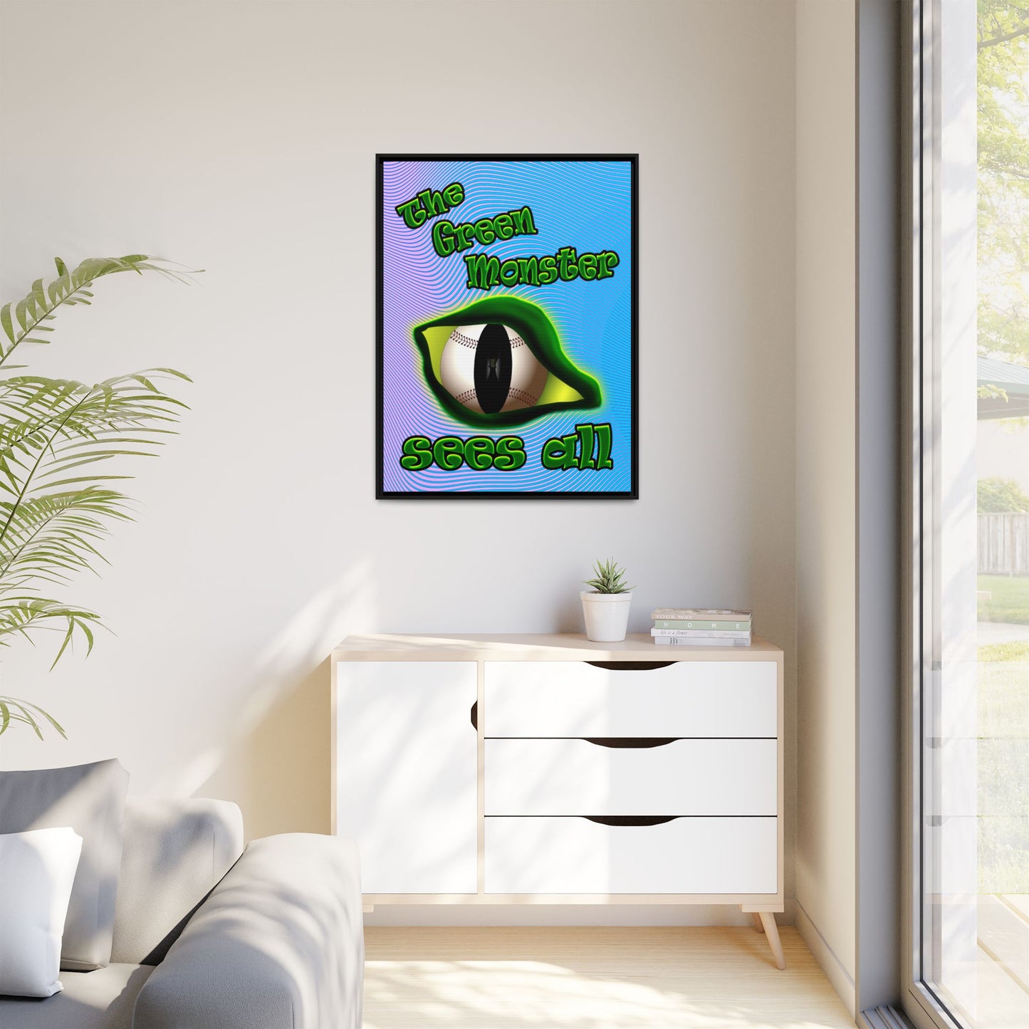green monster - framed canvas art (light blue-purple wave)