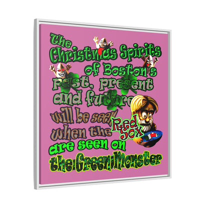 christmas spirits of boston - framed canvas art (light pink)