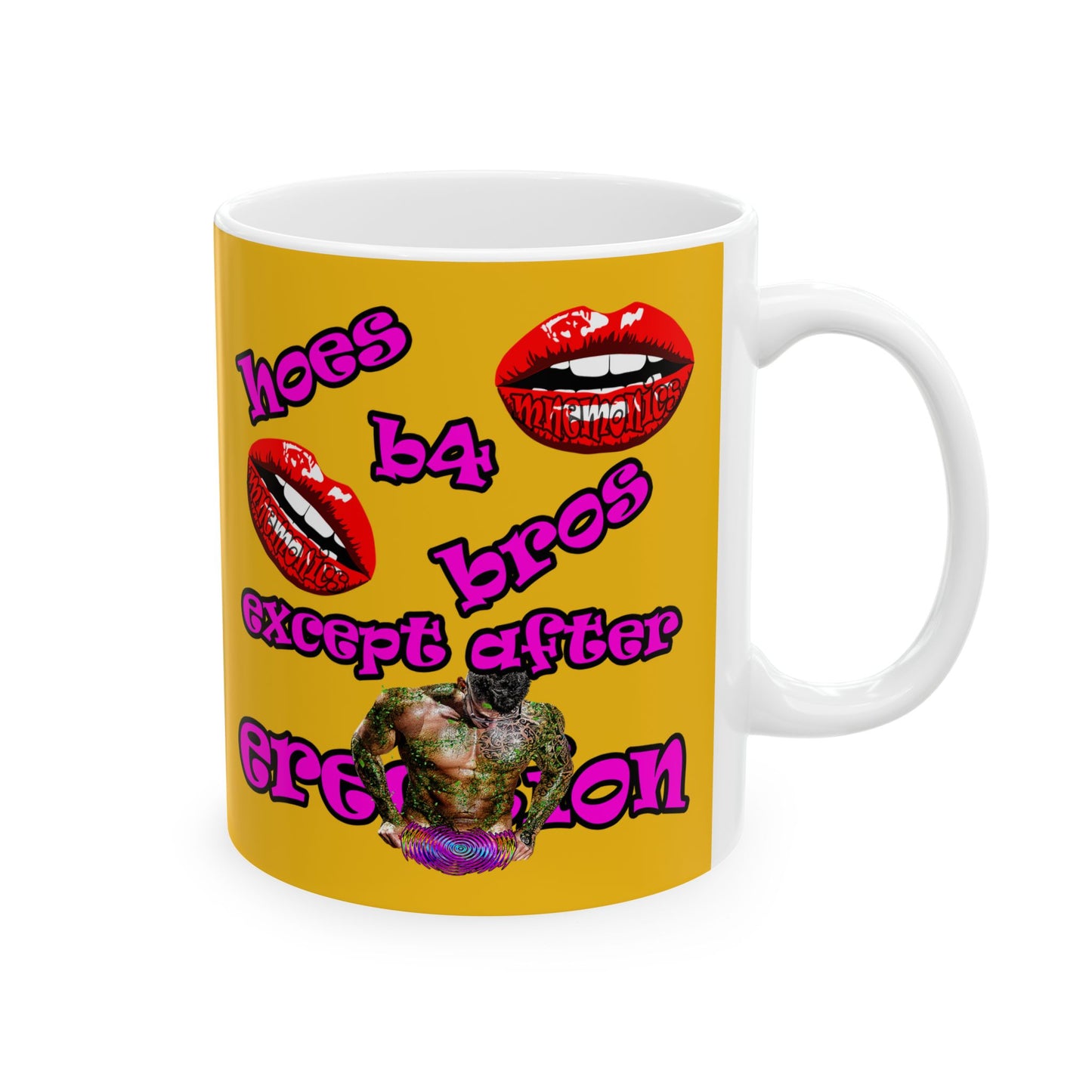 hoes b4 bros - White Mug (yellow)