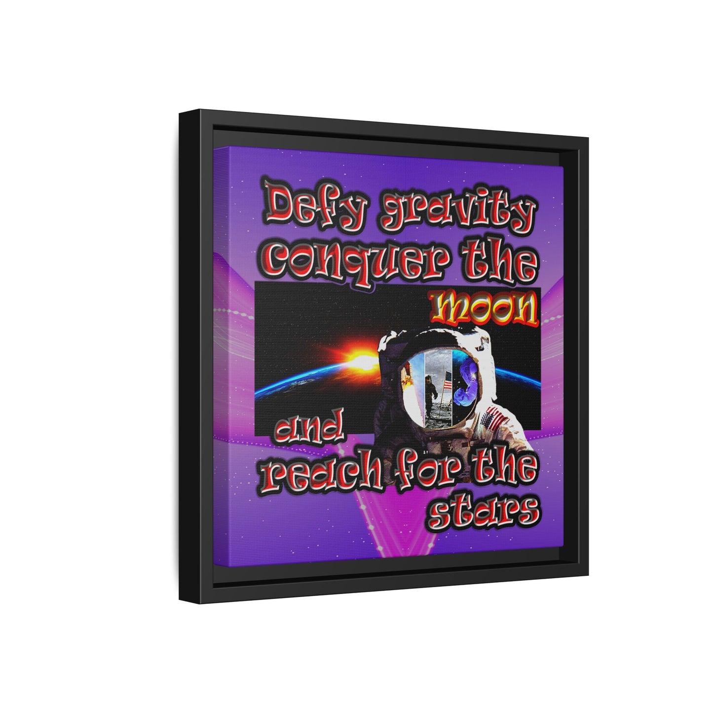 defy conquer reach - framed canvas art (purple-pink wave)