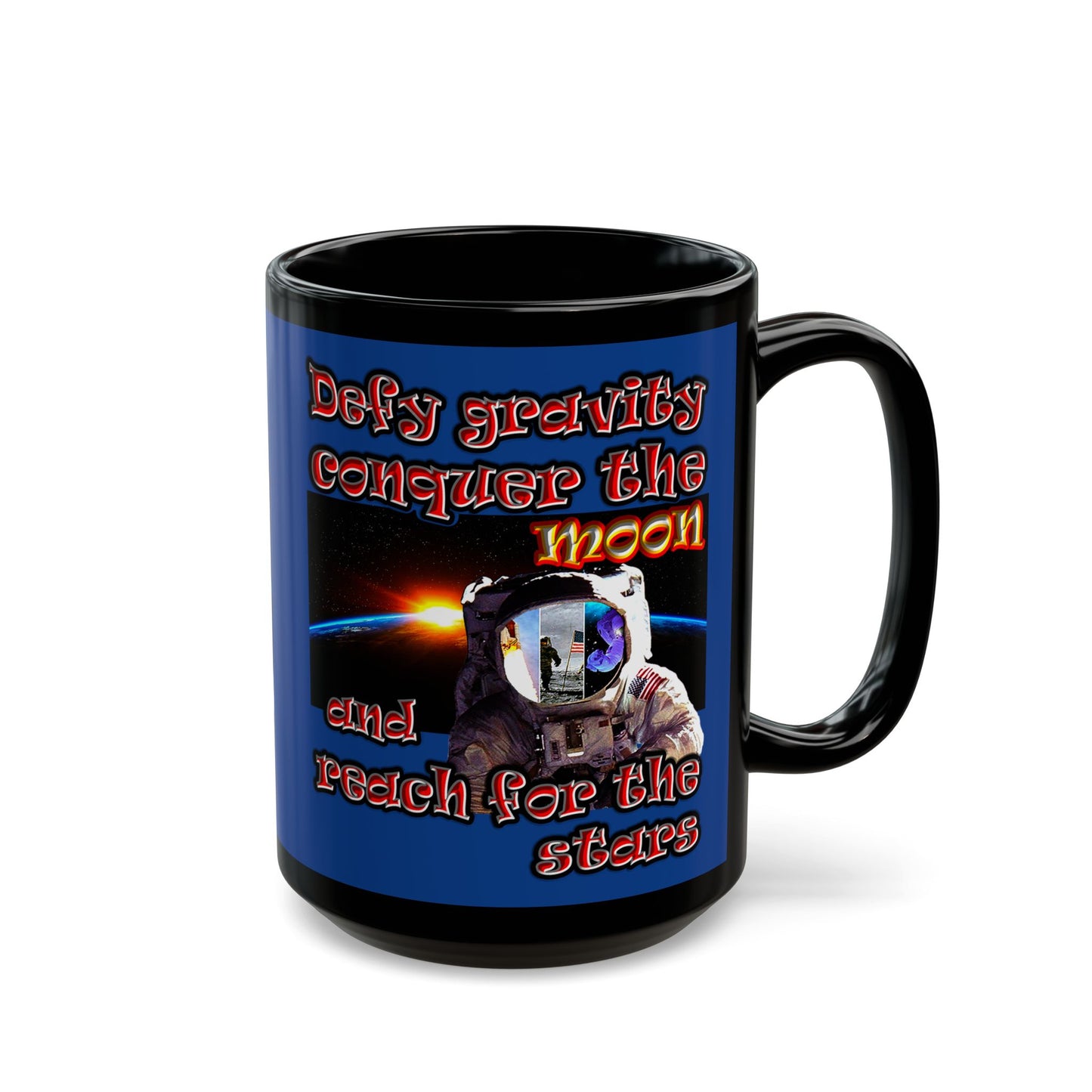 defy conquer reach - Black Mug (dark blue)