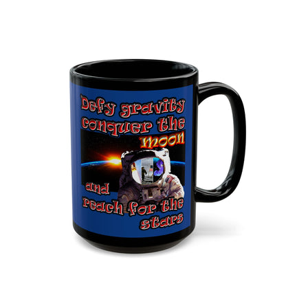 defy conquer reach - Black Mug (dark blue)