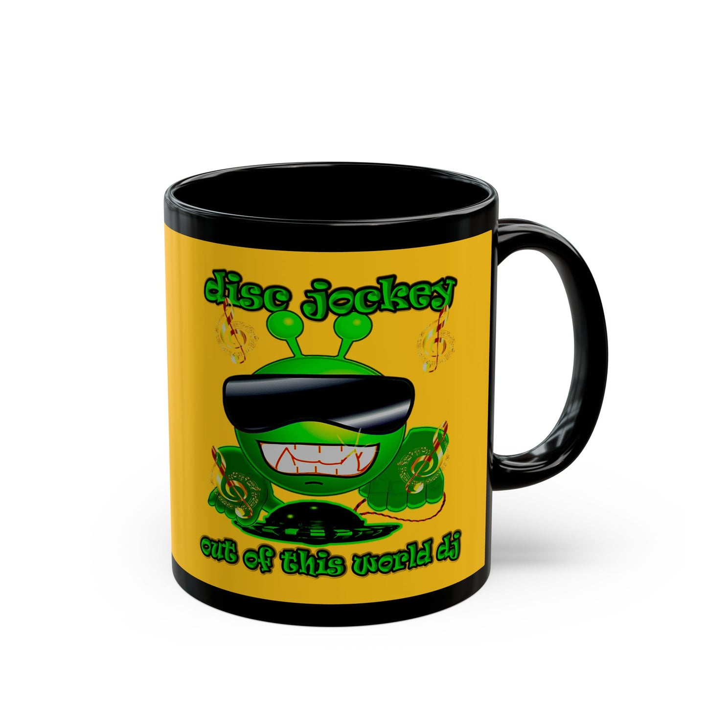 disc jockey - Black Mug (yellow)