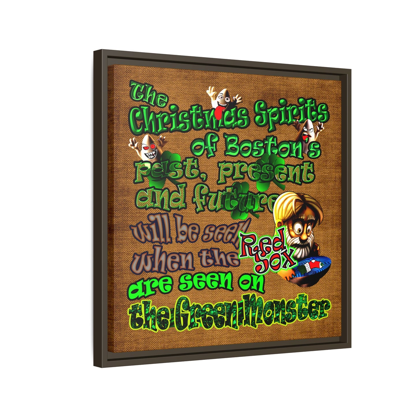 christmas spirits of boston - framed canvas art (brown papyrus)