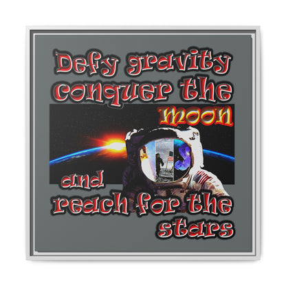 defy conquer reach - framed canvas art (dark grey)