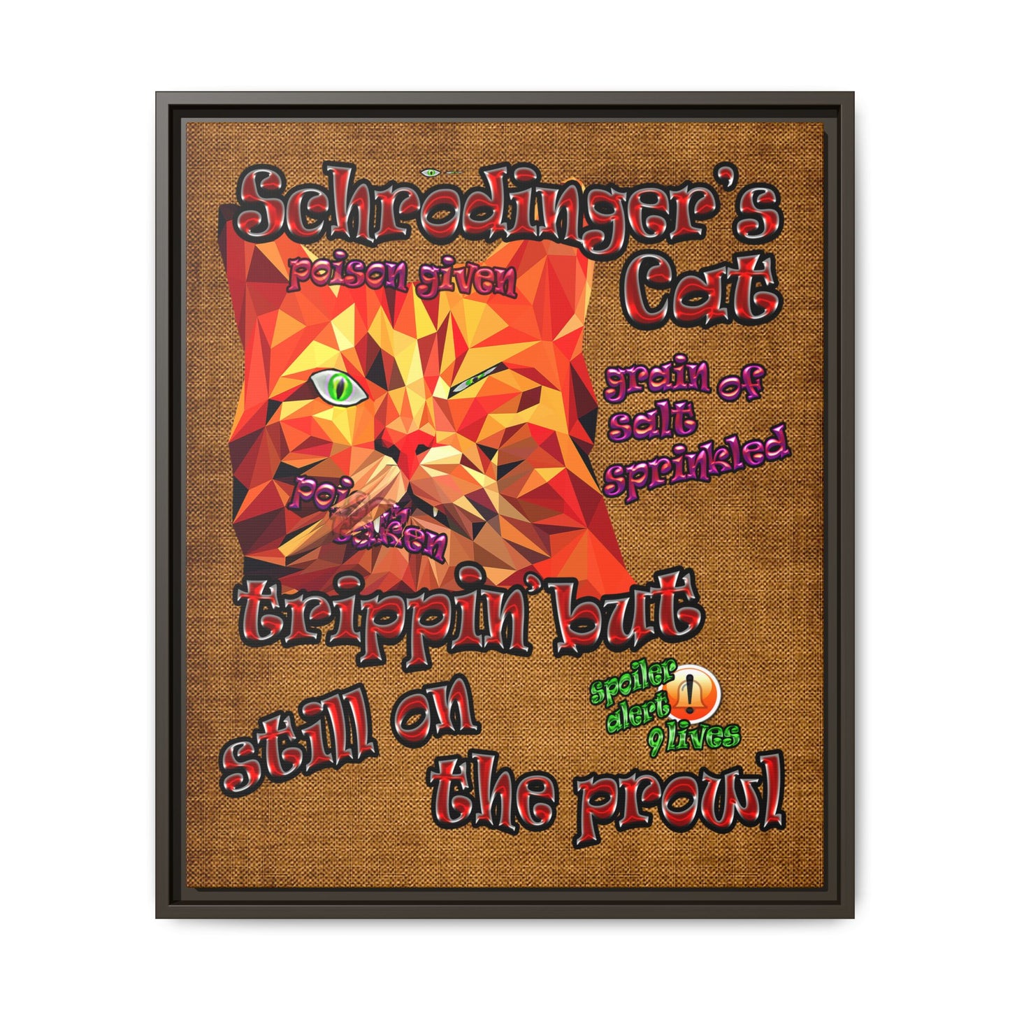 schrodinger's cat - framed canvas art (brown papyrus)