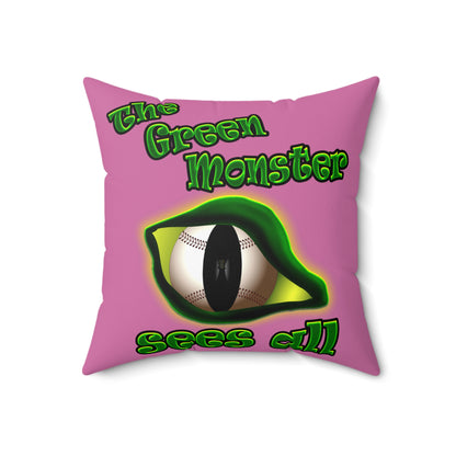 green monster - Spun Polyester Square Pillow - (light pink)