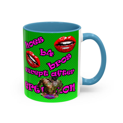 hoes b4 bros - Accent Mug (logo green)